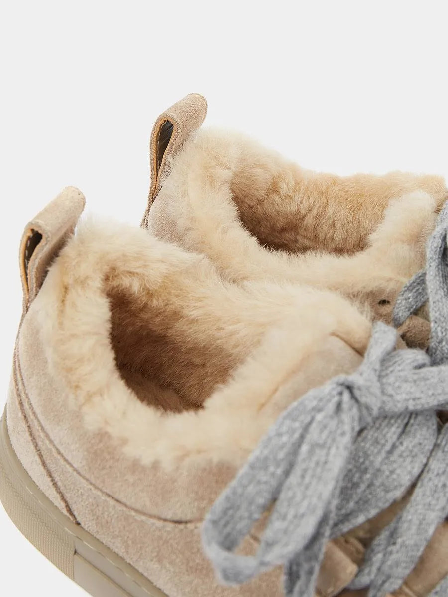 Suede fur-lined sneakers