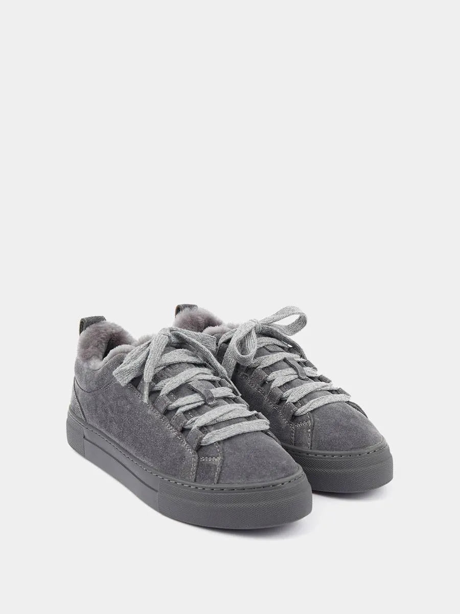 Suede fur-lined sneakers