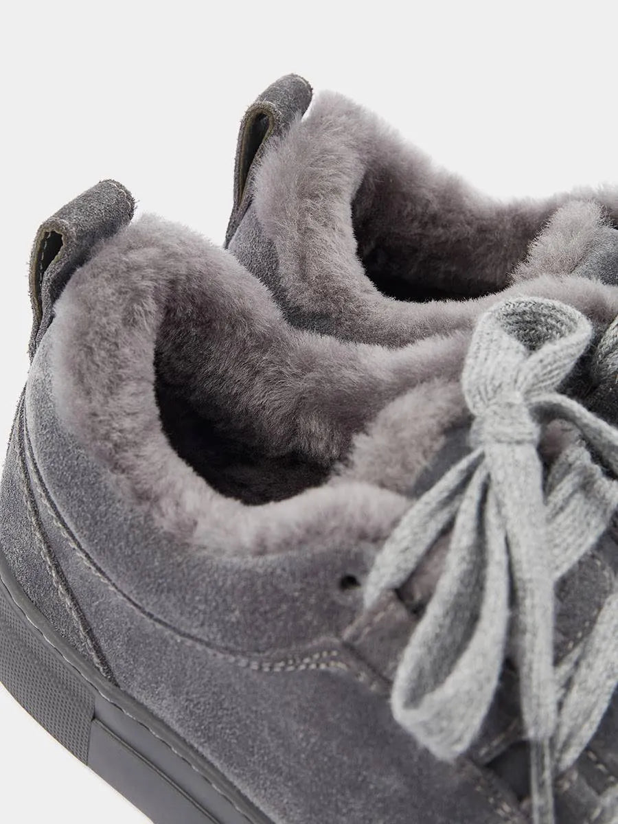 Suede fur-lined sneakers